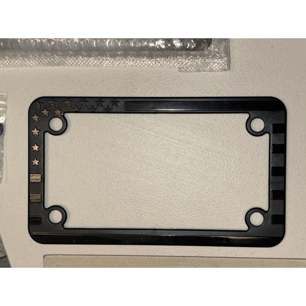 Motorcycle American Flag 3D Embossed Black Matte License Plate Frame